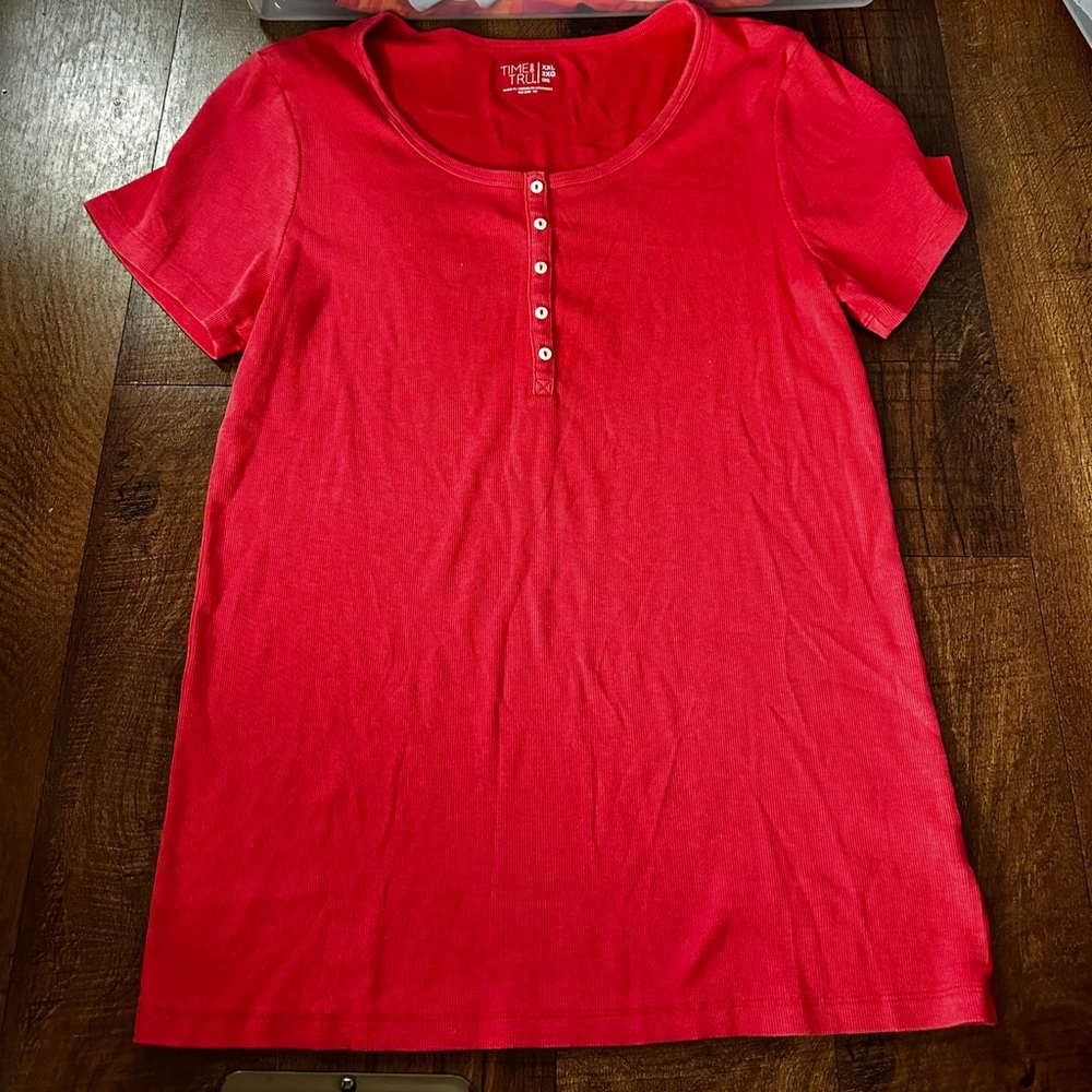 Time and Tru Short Sleeve Button Top